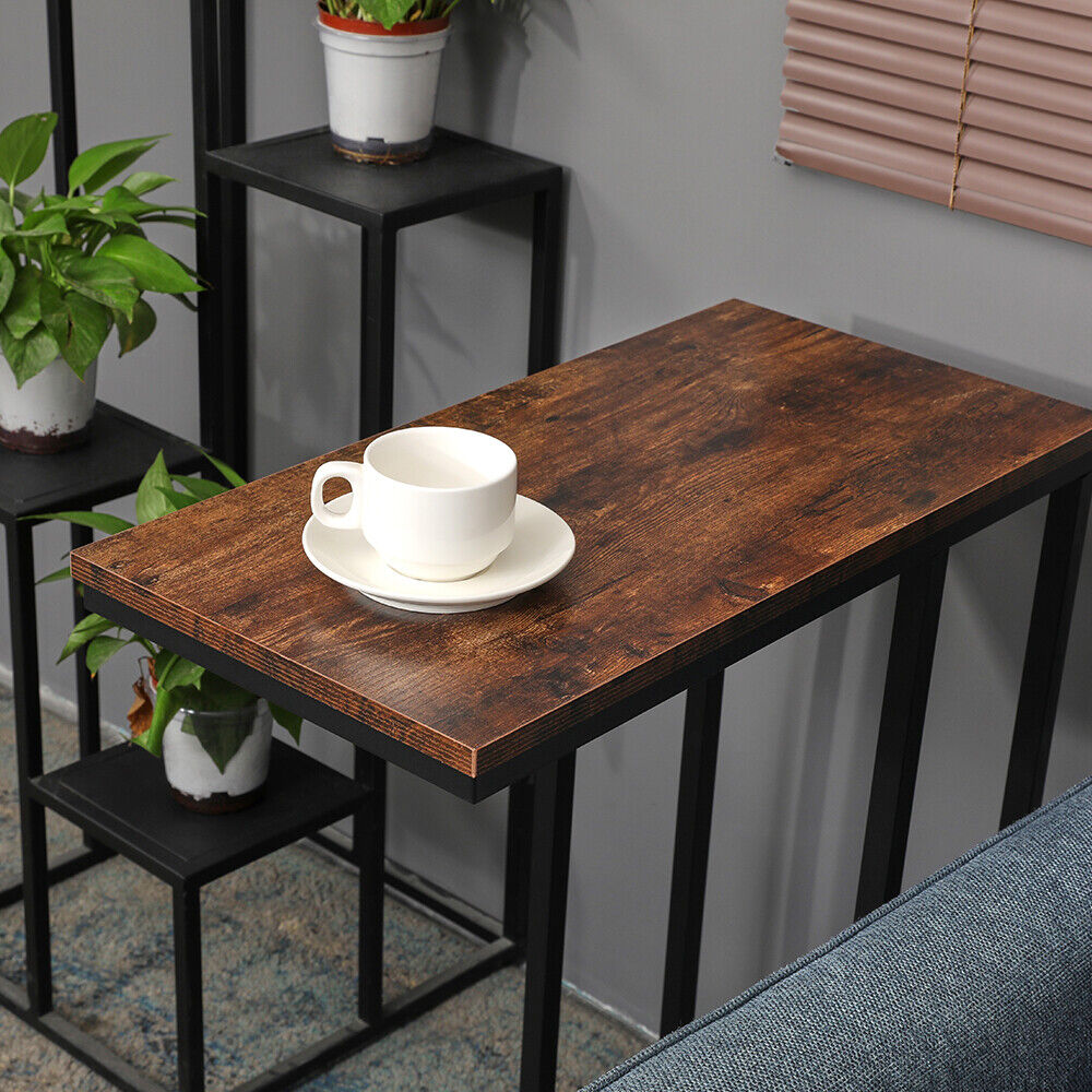 GENUX C Shaped Sofa Side End Table Rustic Brown Metal Frame Laptop Tray
