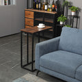 GENUX C Shaped Sofa Side End Table Rustic Brown Metal Frame Laptop Tray