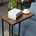 GENUX C Shaped Sofa Side End Table Rustic Brown Metal Frame Laptop Tray