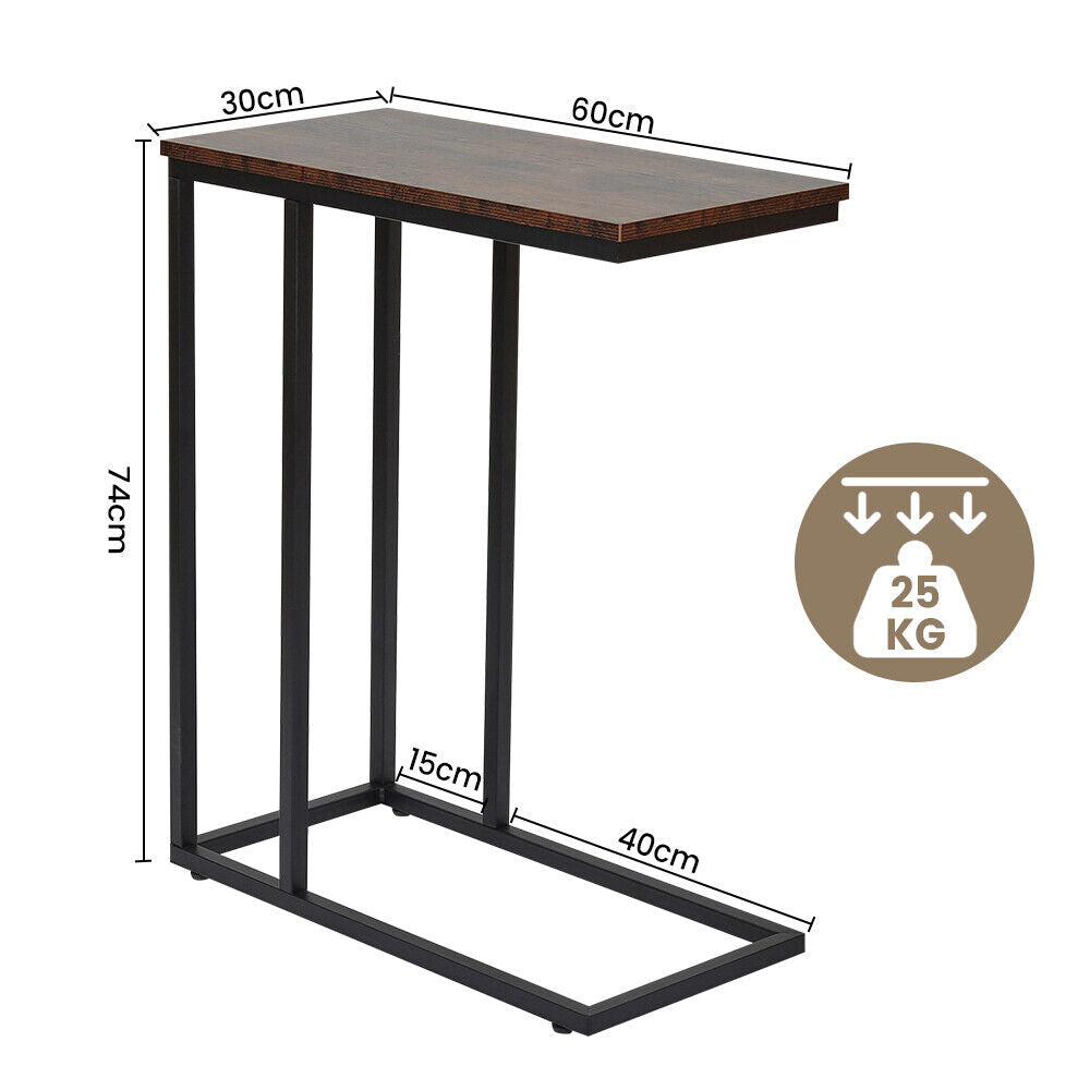 GENUX C Shaped Sofa Side End Table Rustic Brown Metal Frame Laptop Tray