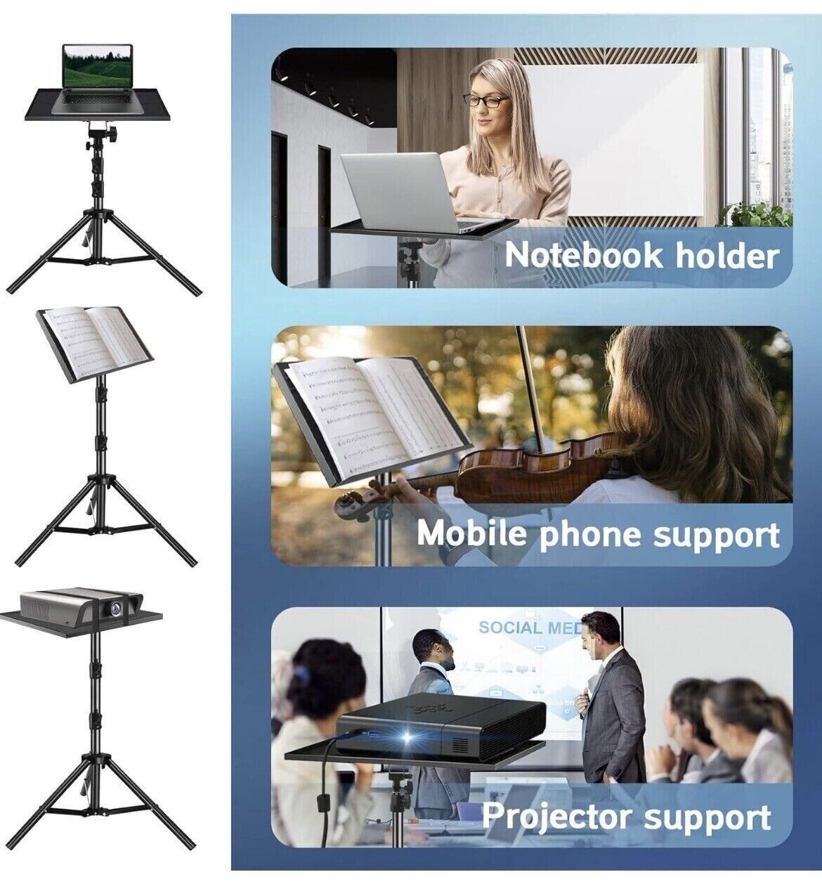 Adjustable Tripod Stand for Projector & Laptop, Height 22-55 inches