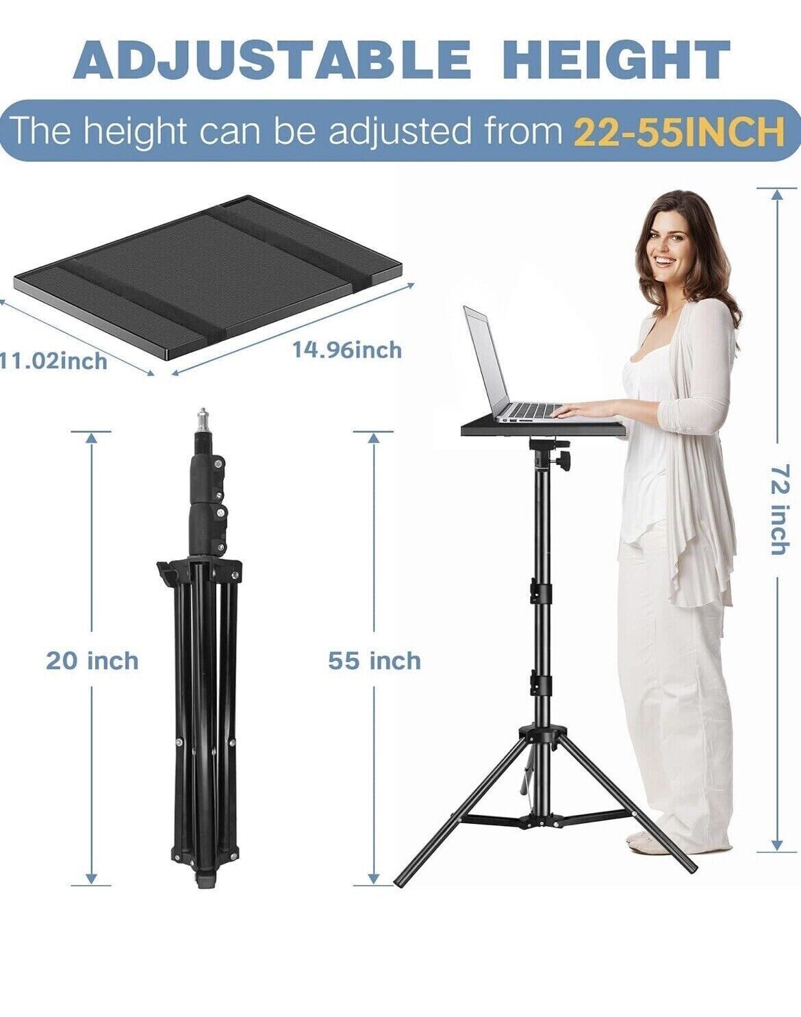 Adjustable Tripod Stand for Projector & Laptop, Height 22-55 inches