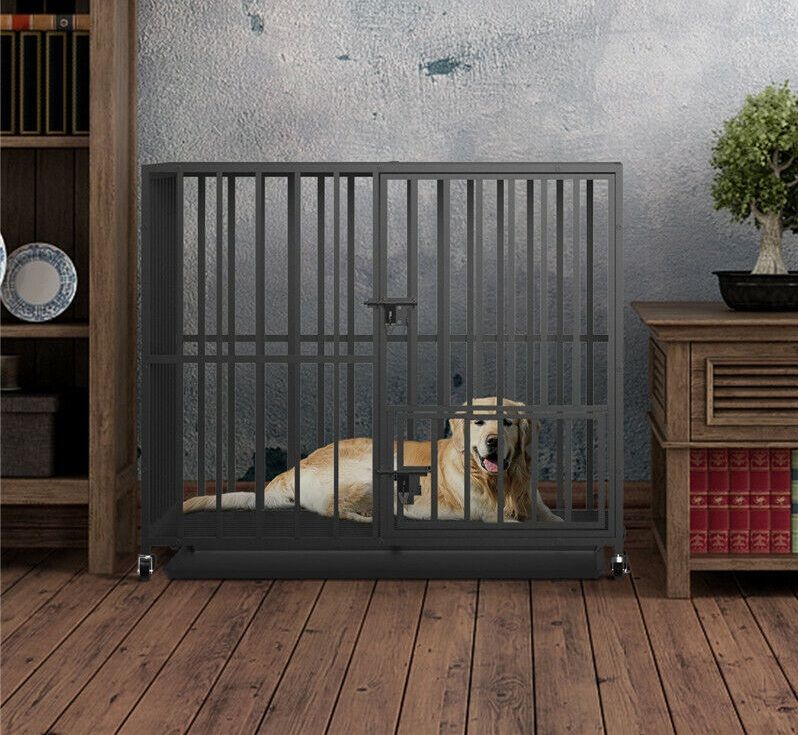 Heavy Duty Dog Cage Large XL XXL on Wheels, Durable Steel, Double Door Access - SuperSaverAU - view 1