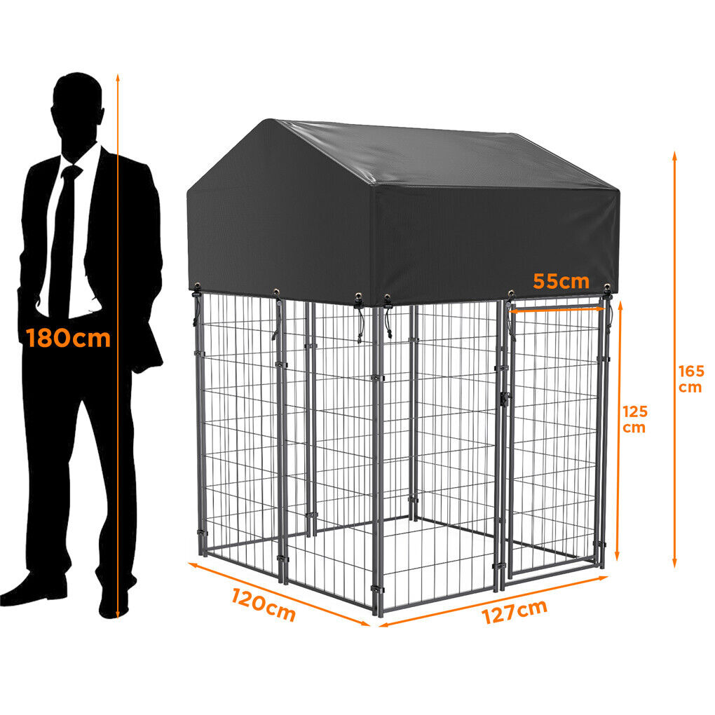 Luxury Outdoor Dog Kennel Pet Cage with Roof Cover 125x120x165cm, Weatherproof - SuperSaverAU - view 5