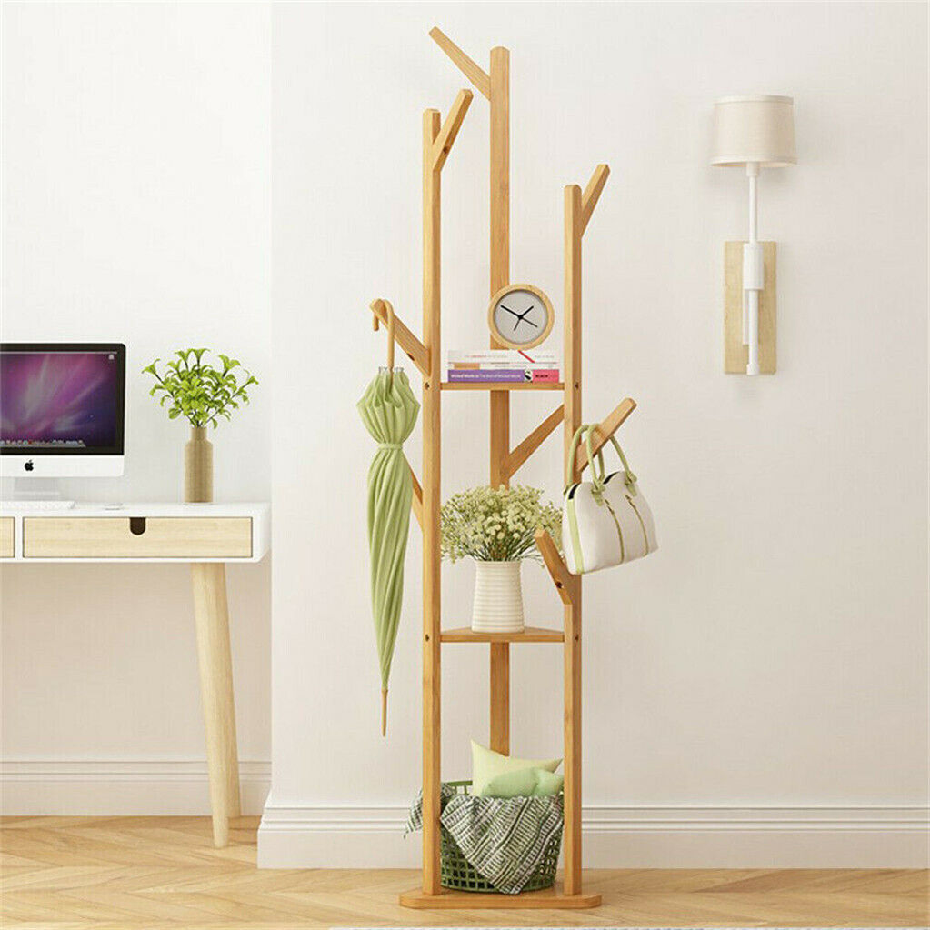 Bamboo Coat Rack with Umbrella Holder - Stylish Hanging Storage