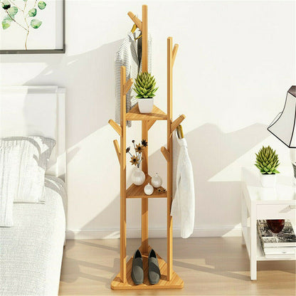 Bamboo Coat Rack with Umbrella Holder - Stylish Hanging Storage
