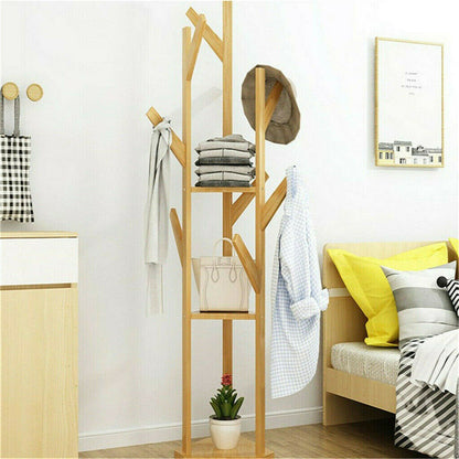 Bamboo Coat Rack with Umbrella Holder - Stylish Hanging Storage