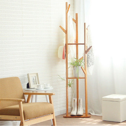 Bamboo Coat Rack with Umbrella Holder - Stylish Hanging Storage
