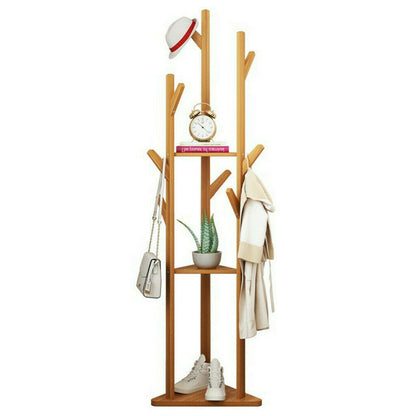 Bamboo Coat Rack with Umbrella Holder - Stylish Hanging Storage