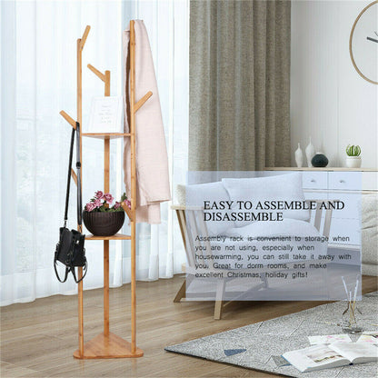 Bamboo Coat Rack with Umbrella Holder - Stylish Hanging Storage