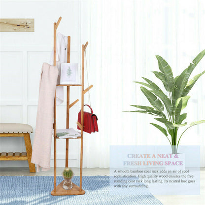 Bamboo Coat Rack with Umbrella Holder - Stylish Hanging Storage