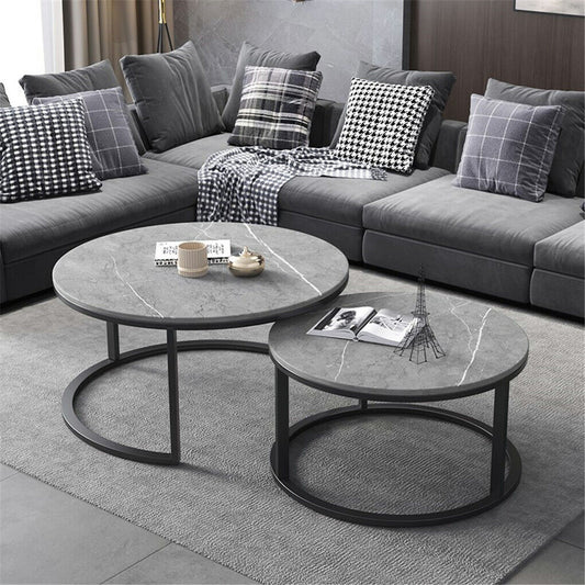 Set of 2 Grey Marble Nesting Coffee Tables 60/80cm