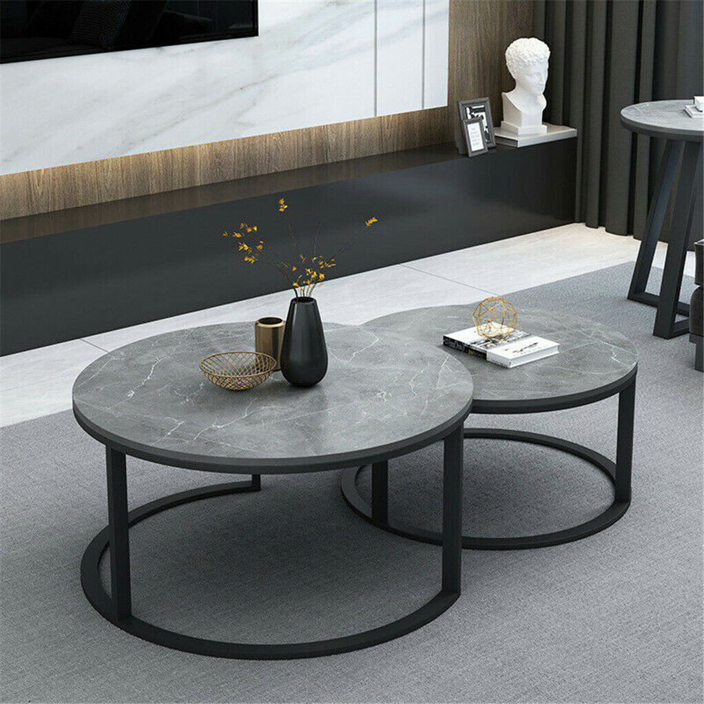 Set of 2 Grey Marble Nesting Coffee Tables 60/80cm - SuperSaverAU - view 4