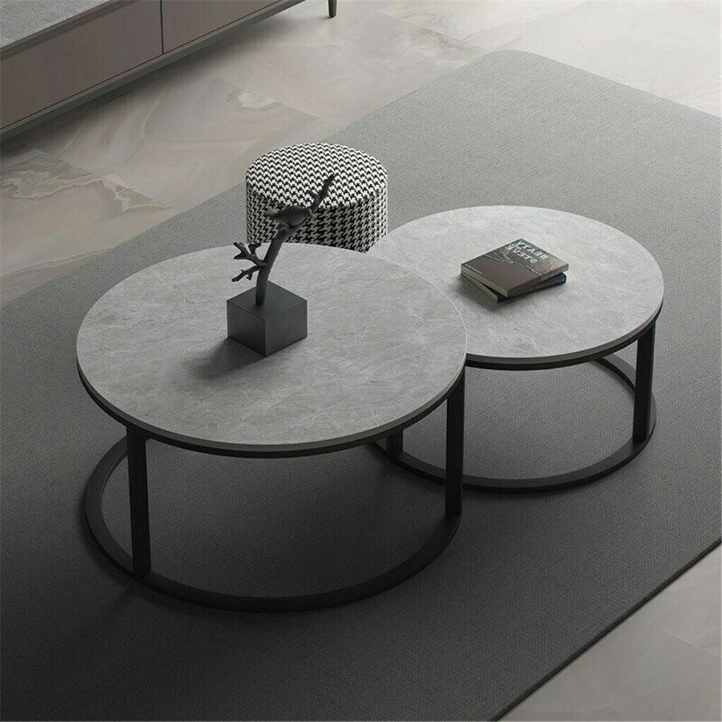 Set of 2 Grey Marble Nesting Coffee Tables 60/80cm - SuperSaverAU - view 5