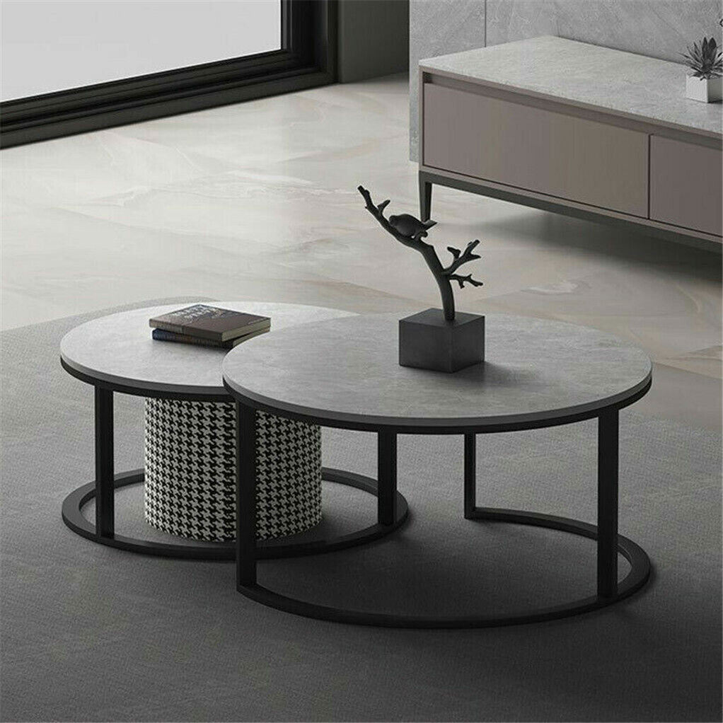 Set of 2 Grey Marble Nesting Coffee Tables 60/80cm - SuperSaverAU - view 6