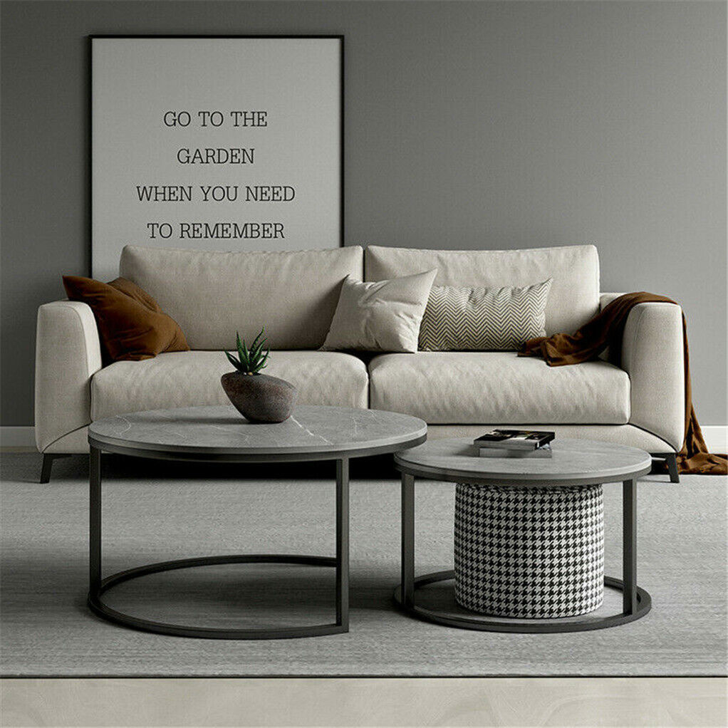 Set of 2 Grey Marble Nesting Coffee Tables 60/80cm - SuperSaverAU - view 7