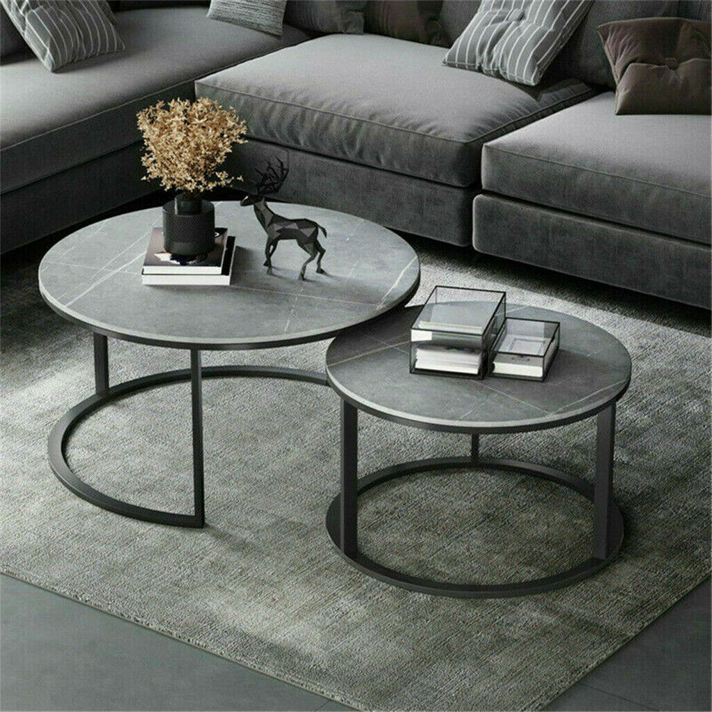 Set of 2 Grey Marble Nesting Coffee Tables 60/80cm - SuperSaverAU - view 9