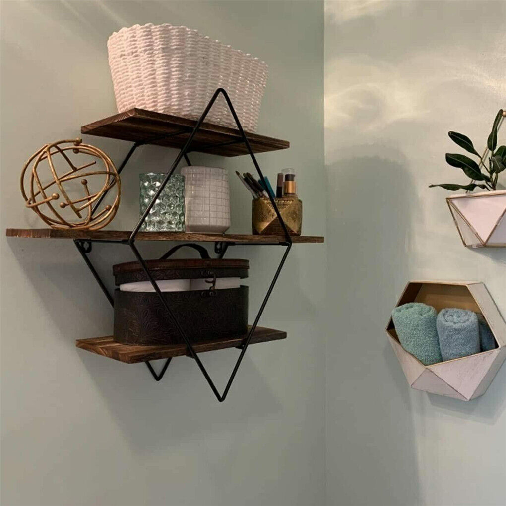 Vintage Rustic Wooden Floating Shelves - Decorative Storage