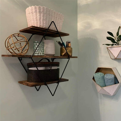 Vintage Rustic Wooden Floating Shelves - Decorative Storage
