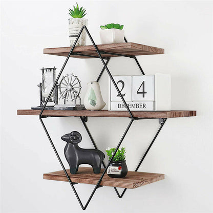 Vintage Rustic Wooden Floating Shelves - Decorative Storage