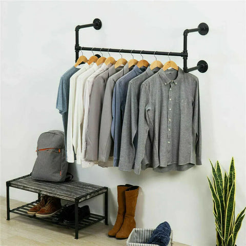 Iron Wall Mounted Clothes Rack with Shelf, 109x109x35 cm, Durable Industrial Design