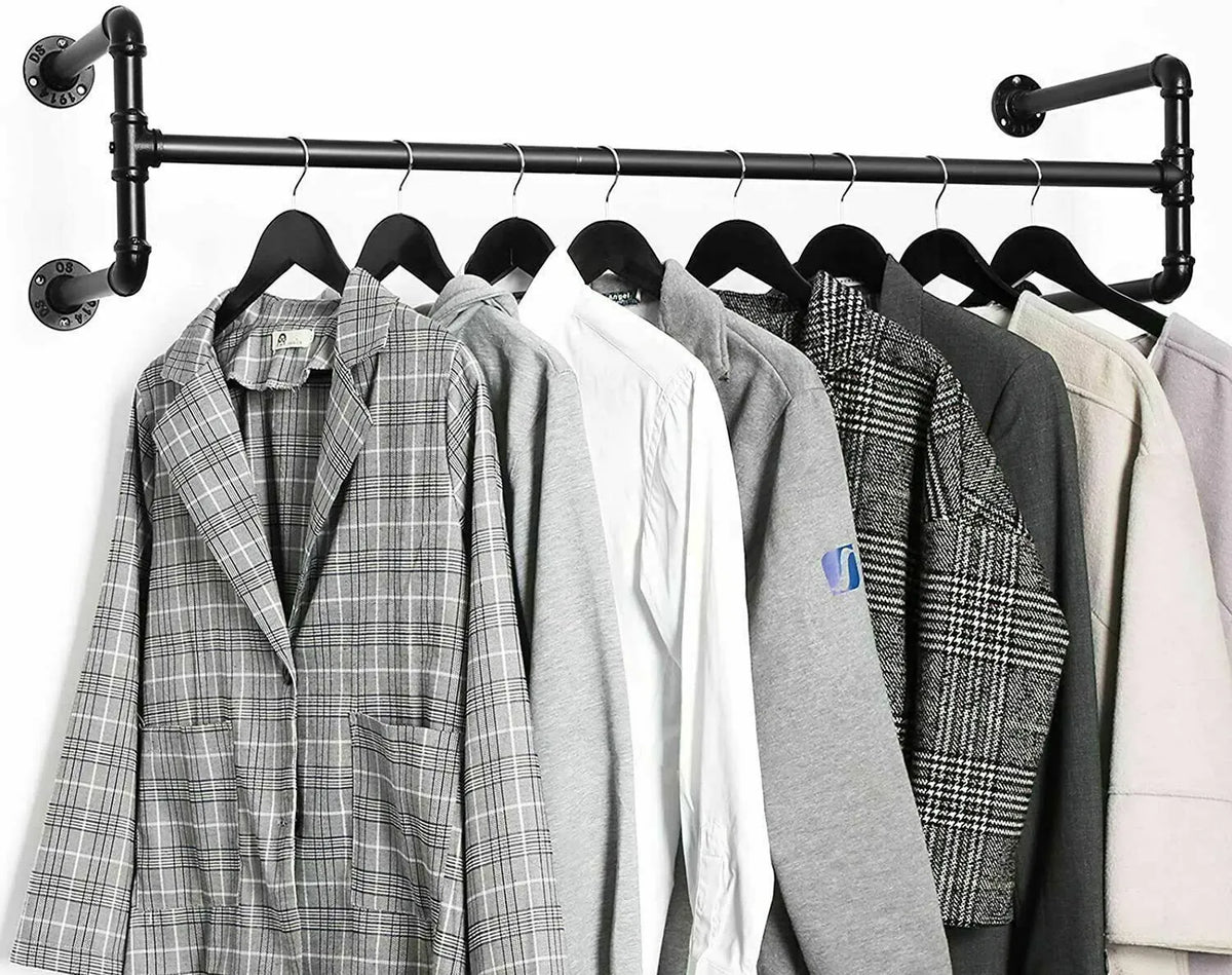 Iron Wall Mounted Clothes Rack with Shelf, 109x109x35 cm, Durable Industrial Design