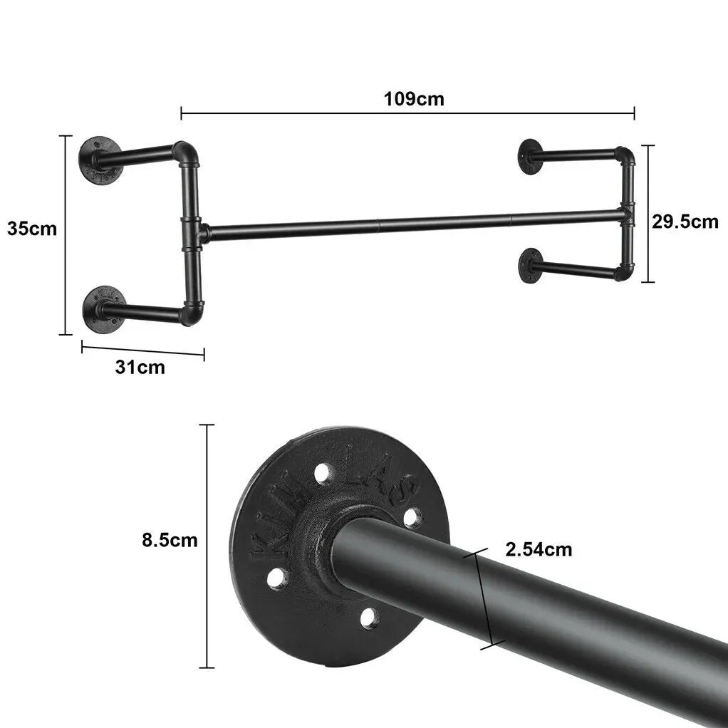 Iron Wall Mounted Clothes Rack with Shelf, 109x109x35 cm, Durable Industrial Design
