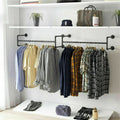 Iron Wall Mounted Clothes Rack with Shelf, 109x109x35 cm, Durable Industrial Design - SuperSaverAU - view 1