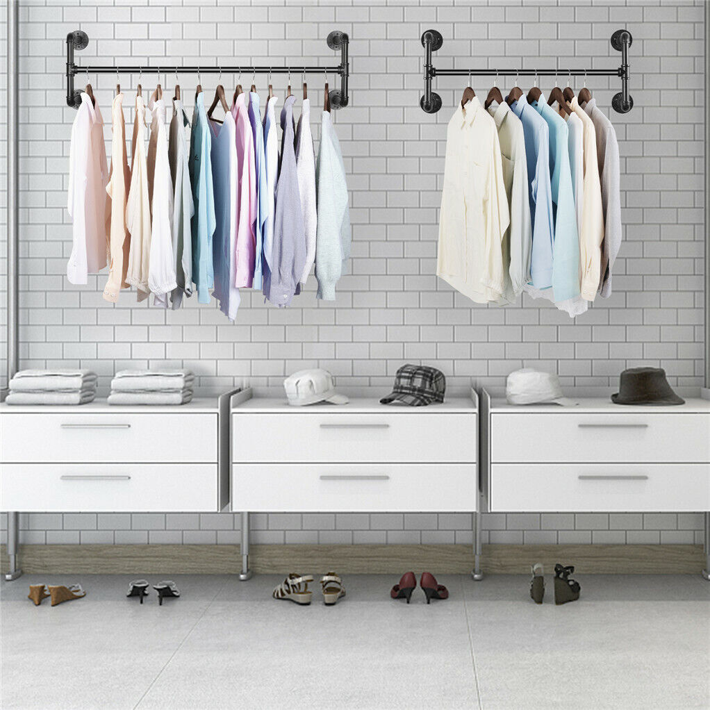 Iron Wall Mounted Clothes Rack with Shelf, 109x109x35 cm, Durable Industrial Design - SuperSaverAU - view 6