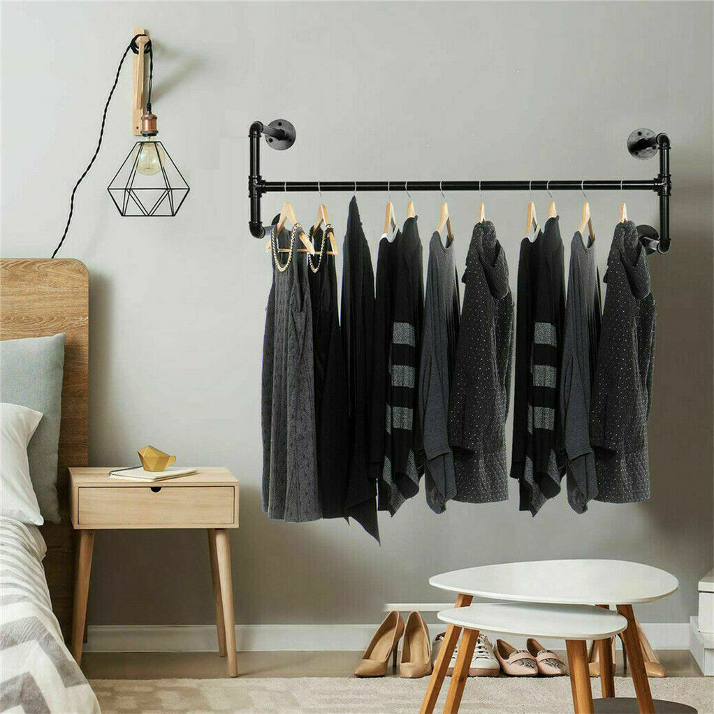 Iron Wall Mounted Clothes Rack with Shelf, 109x109x35 cm, Durable Industrial Design - SuperSaverAU - view 7