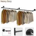 Industrial Iron Pipe Clothes Rail 180cm Vintage Wall Shelf with Hooks - SuperSaverAU - view 2