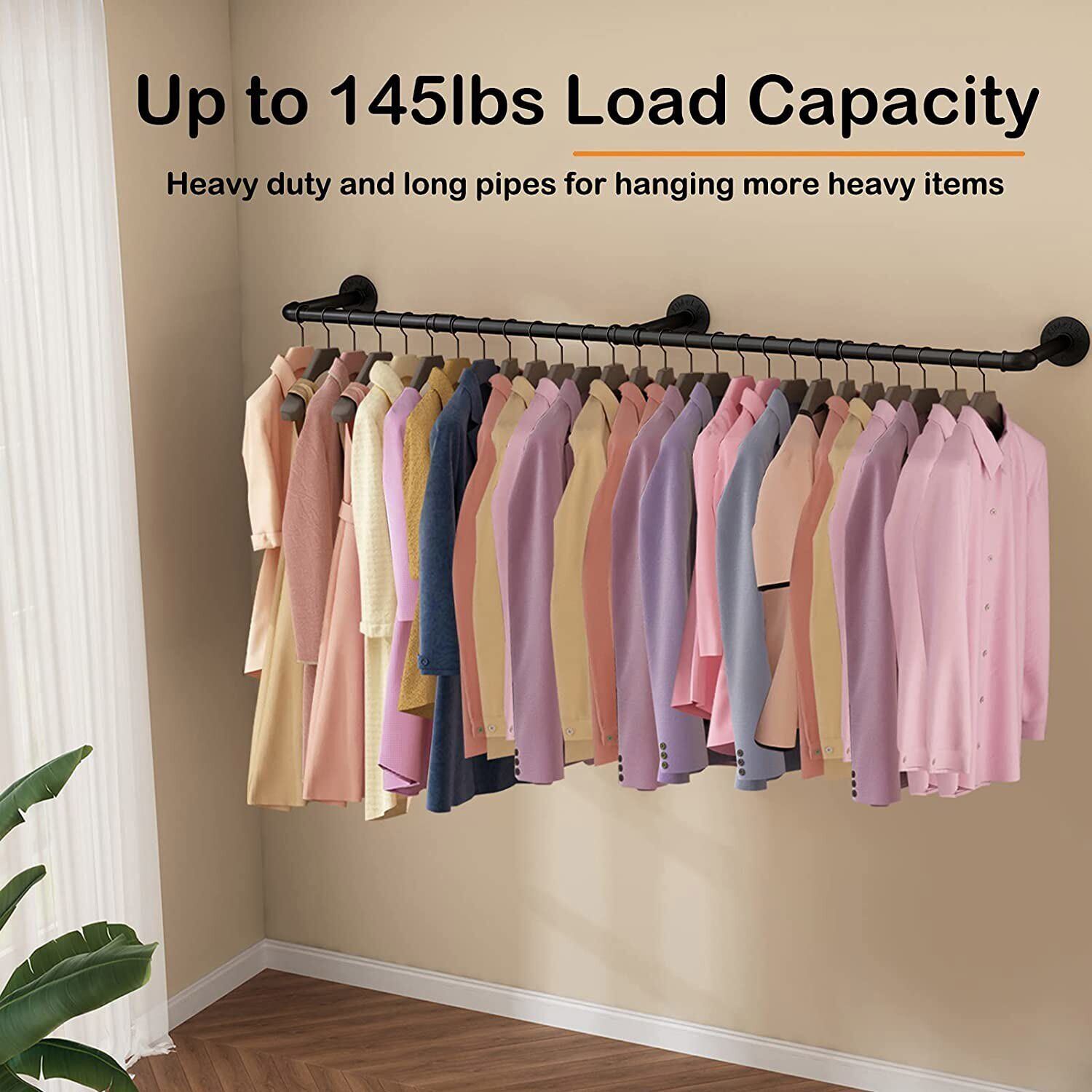 Industrial Iron Pipe Clothes Rail 180cm Vintage Wall Shelf with Hooks - SuperSaverAU - view 7