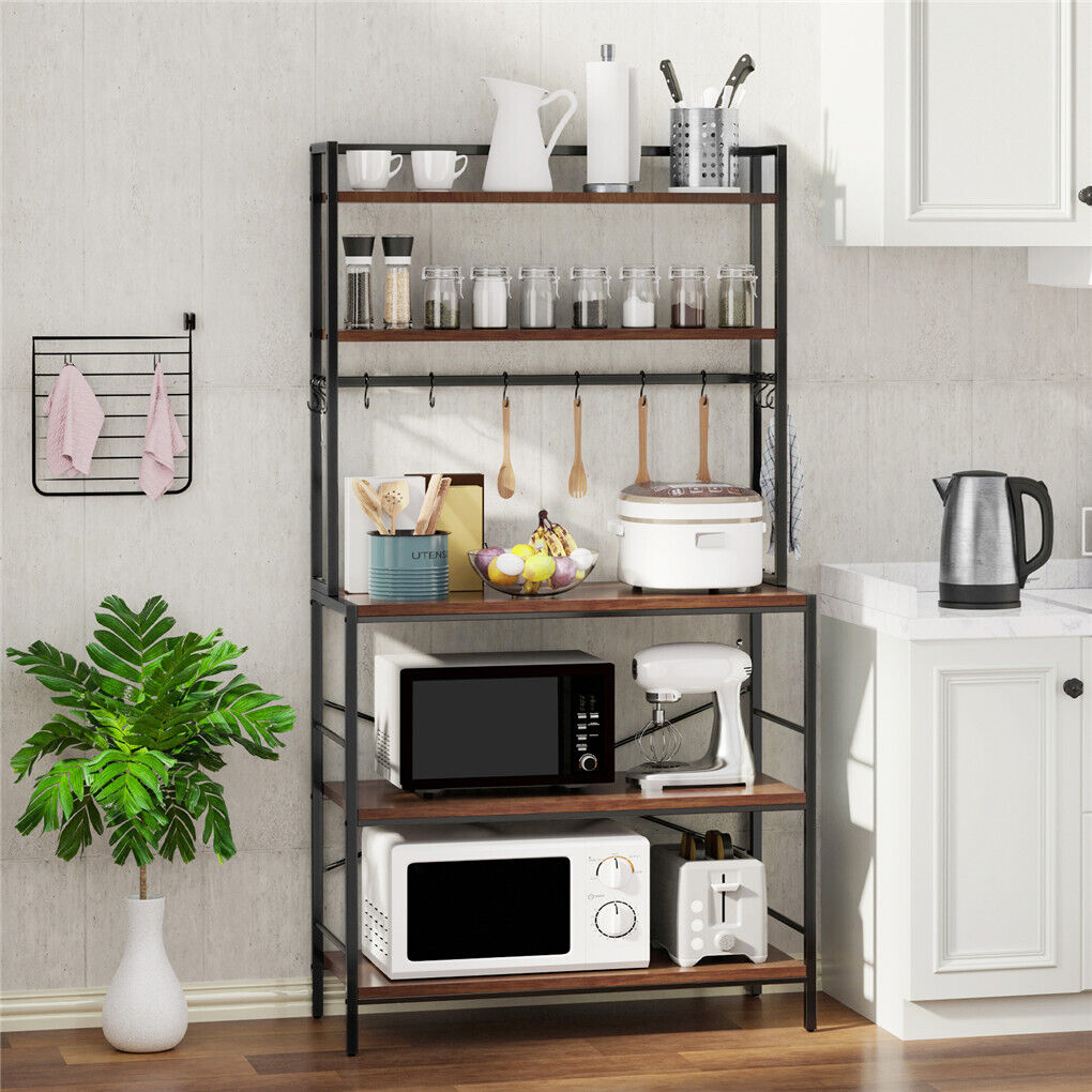 5-Tier Baker's Rack Microwave Stand Storage Shelf 84.5cm - Space-Saving Design, Durable Construction - SuperSaverAU - view 1