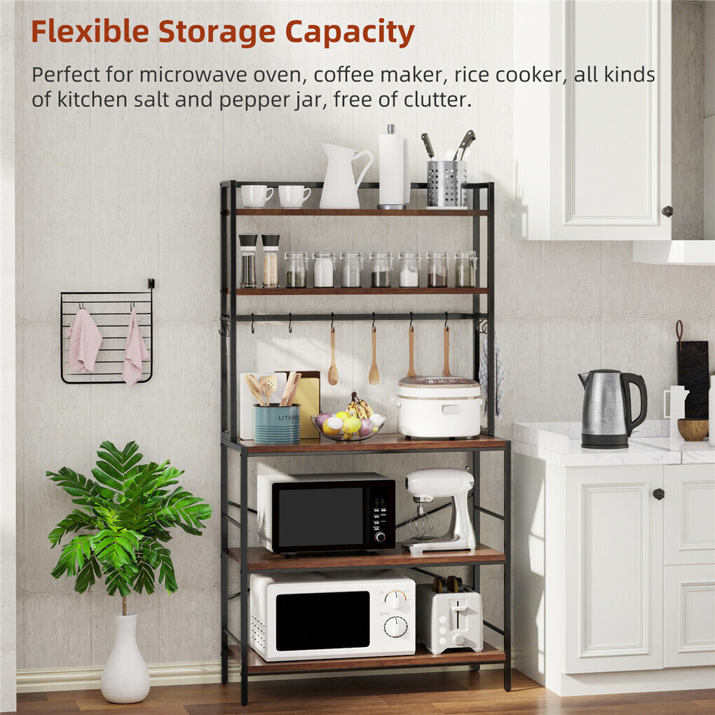 5-Tier Baker's Rack Microwave Stand Storage Shelf 84.5cm - Space-Saving Design, Durable Construction - SuperSaverAU - view 8