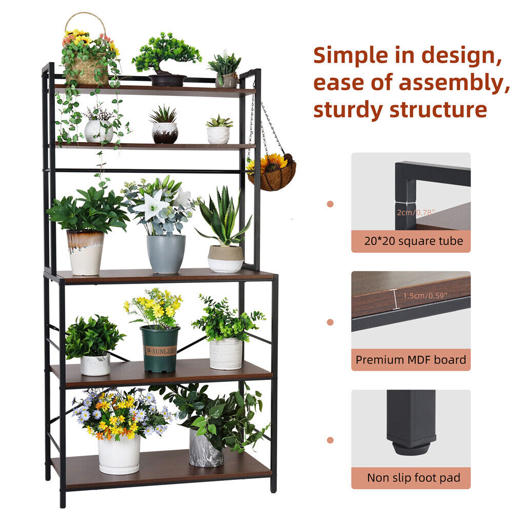 5-Tier Baker's Rack Microwave Stand Storage Shelf 84.5cm - Space-Saving Design, Durable Construction - SuperSaverAU - view 10