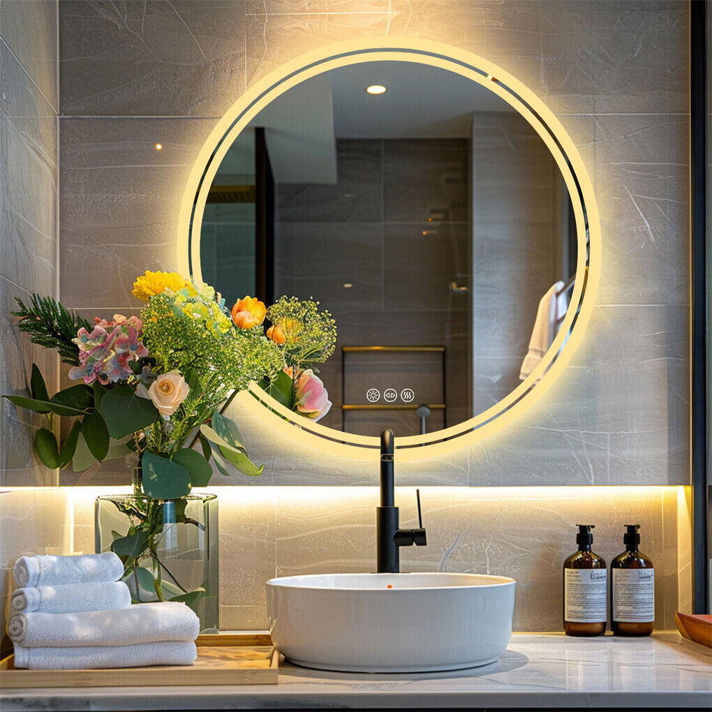 80cm LED Bathroom Mirror Anti-fog Circle Backlit HD - Shatterproof, Stylish Design - SuperSaverAU - view 3