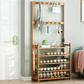 Bamboo 5-Tier Hat Coat Shoe Rack Entryway Bench 69.5x25.5x184.5 cm, Durable Storage - SuperSaverAU - view 3
