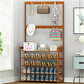 Bamboo 5-Tier Hat Coat Shoe Rack Entryway Bench 69.5x25.5x184.5 cm, Durable Storage - SuperSaverAU - view 4
