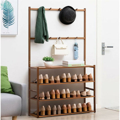 Bamboo 5-Tier Hat Coat Shoe Rack Entryway Bench Hanger Storage