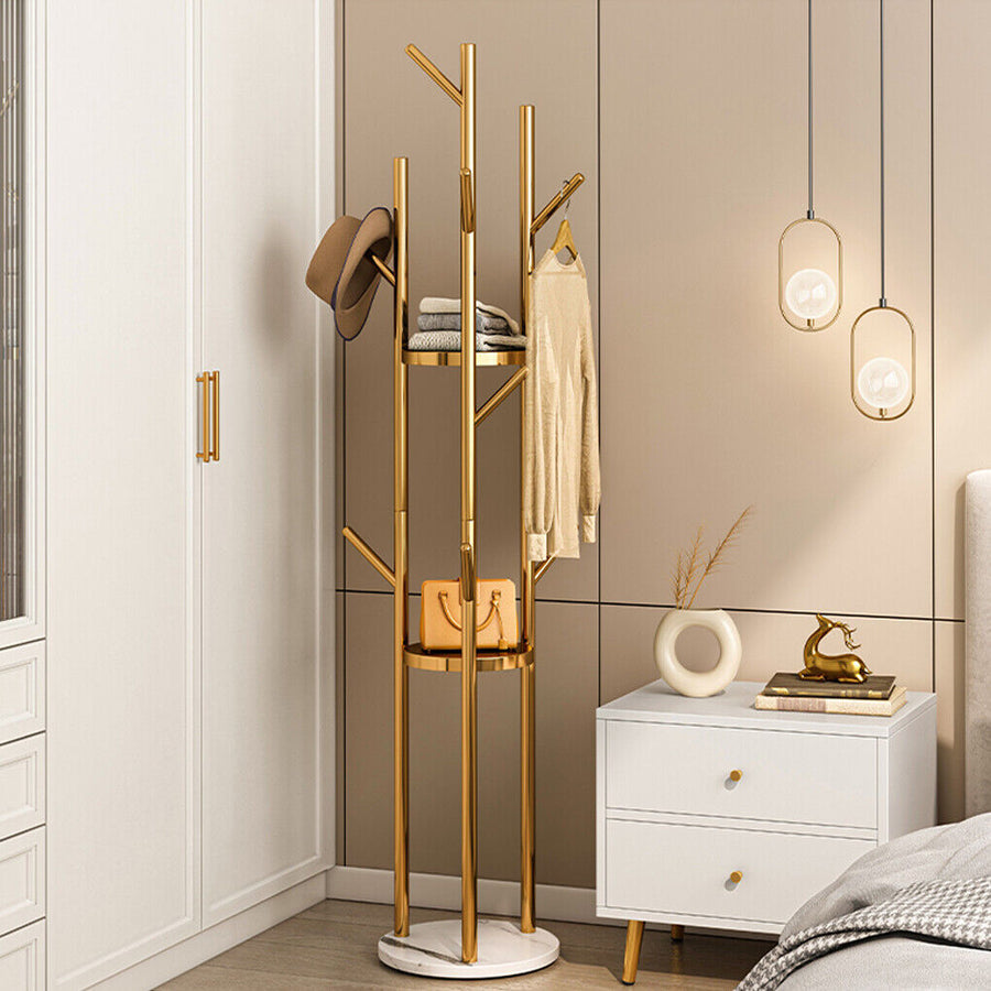 Marble & Metal Coat Rack Stand Heavy Duty 31.7x31.7x172.5 cm with 9 Hooks - SuperSaverAU - view 1