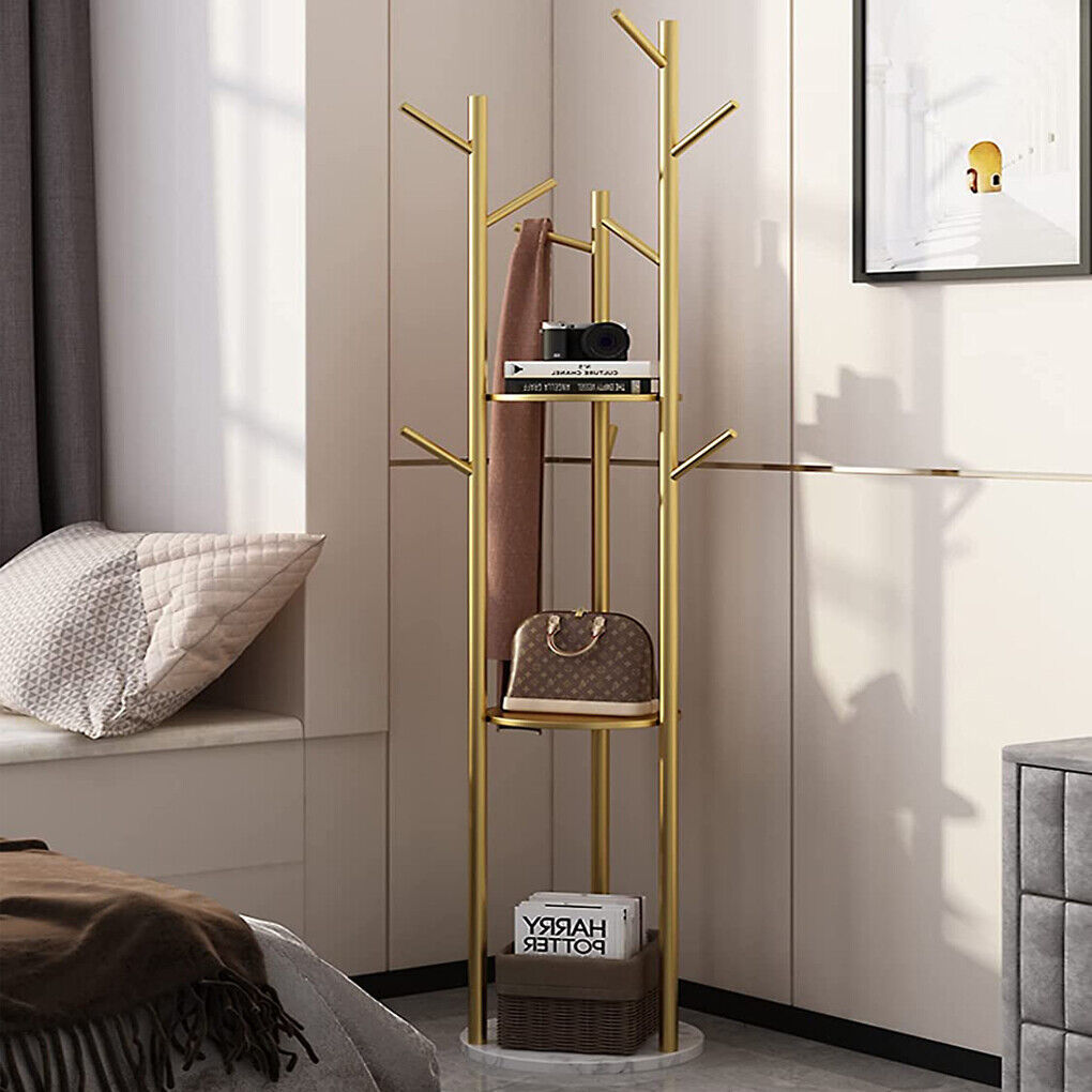 Marble & Metal Coat Rack Stand Heavy Duty 31.7x31.7x172.5 cm with 9 Hooks - SuperSaverAU - view 2