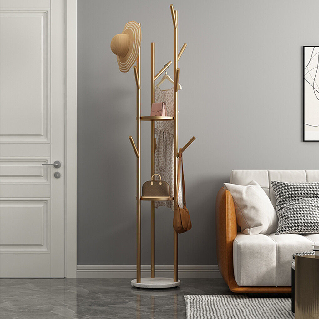 Marble & Metal Coat Rack Stand Heavy Duty 31.7x31.7x172.5 cm with 9 Hooks - SuperSaverAU - view 3