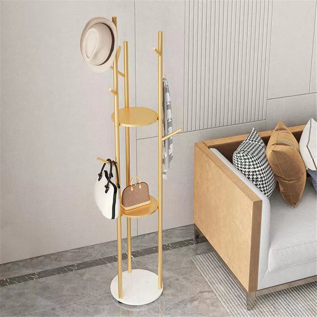 Marble & Metal Coat Rack Stand Heavy Duty 31.7x31.7x172.5 cm with 9 Hooks - SuperSaverAU - view 5