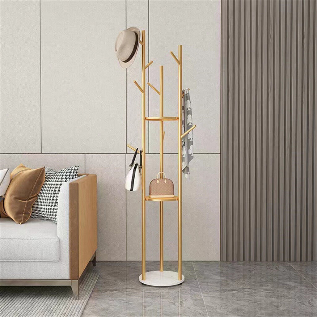 Marble & Metal Coat Rack Stand Heavy Duty 31.7x31.7x172.5 cm with 9 Hooks - SuperSaverAU - view 7