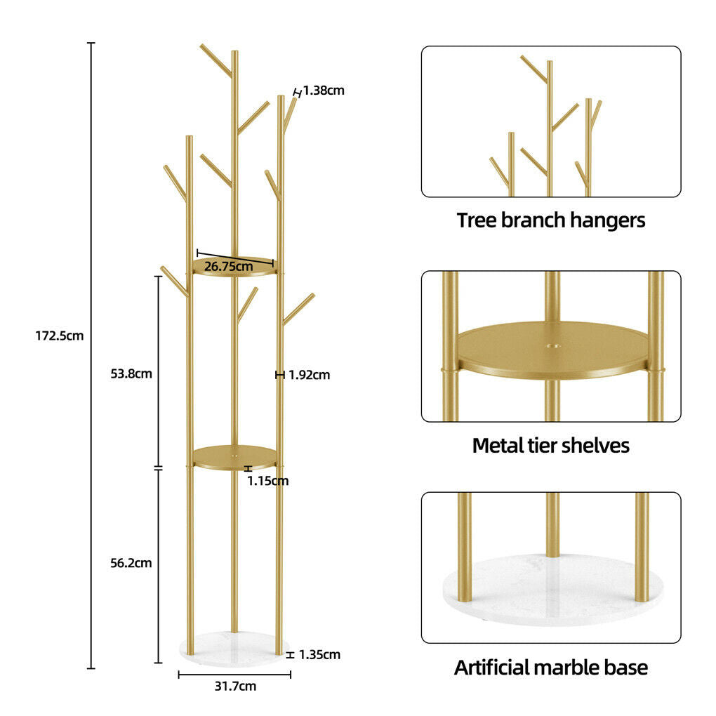Marble & Metal Coat Rack Stand Heavy Duty 31.7x31.7x172.5 cm with 9 Hooks - SuperSaverAU - view 10