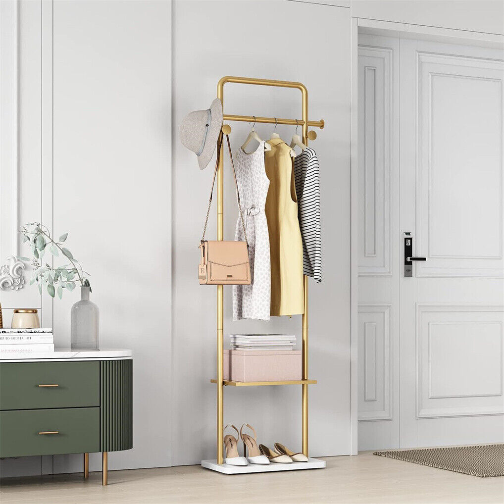 Gold Metal Coat Rack Stand with Granite Base - Hall Tree - SuperSaverAU - view 1