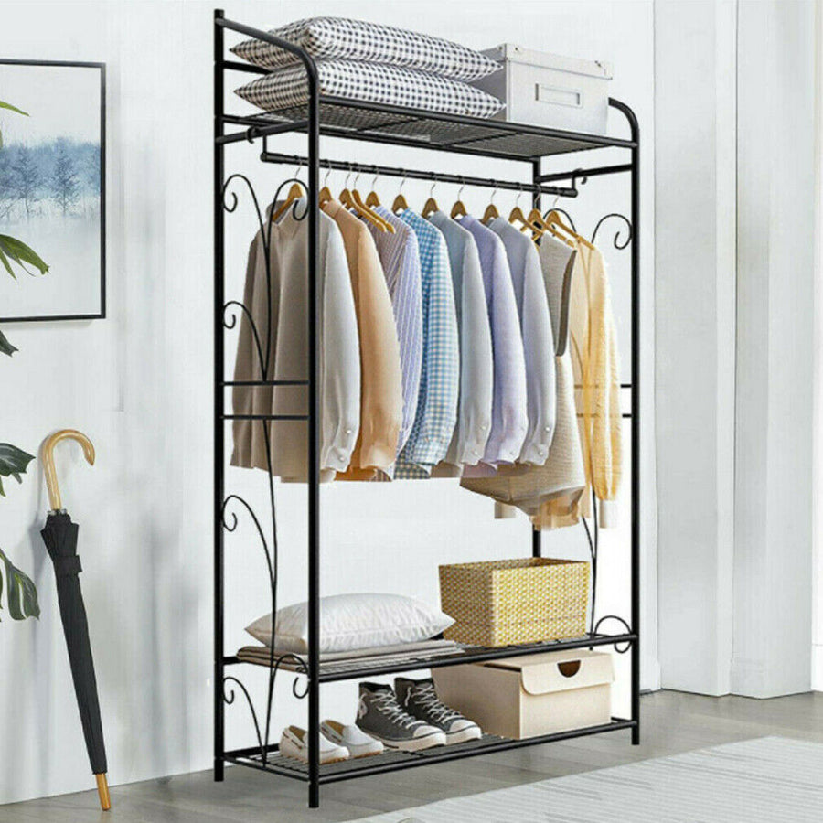 Extra Large Iron Clothes Rack Garment Hanging Stand with 3 Shelves, 79x36x161 cm - SuperSaverAU - view 1