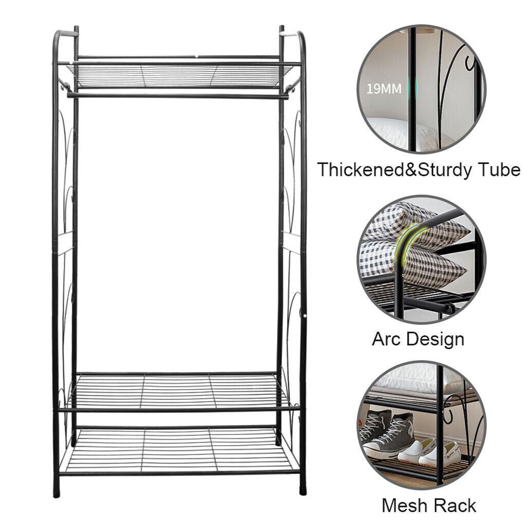 Extra Large Iron Clothes Rack Garment Hanging Stand with 3 Shelves, 79x36x161 cm - SuperSaverAU - view 9