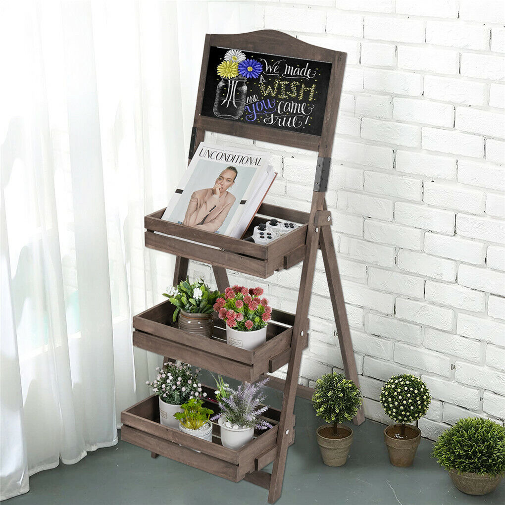 Vintage Wooden Chalkboard Easel with 3 Shelves - 38x50CM - SuperSaverAU - view 2
