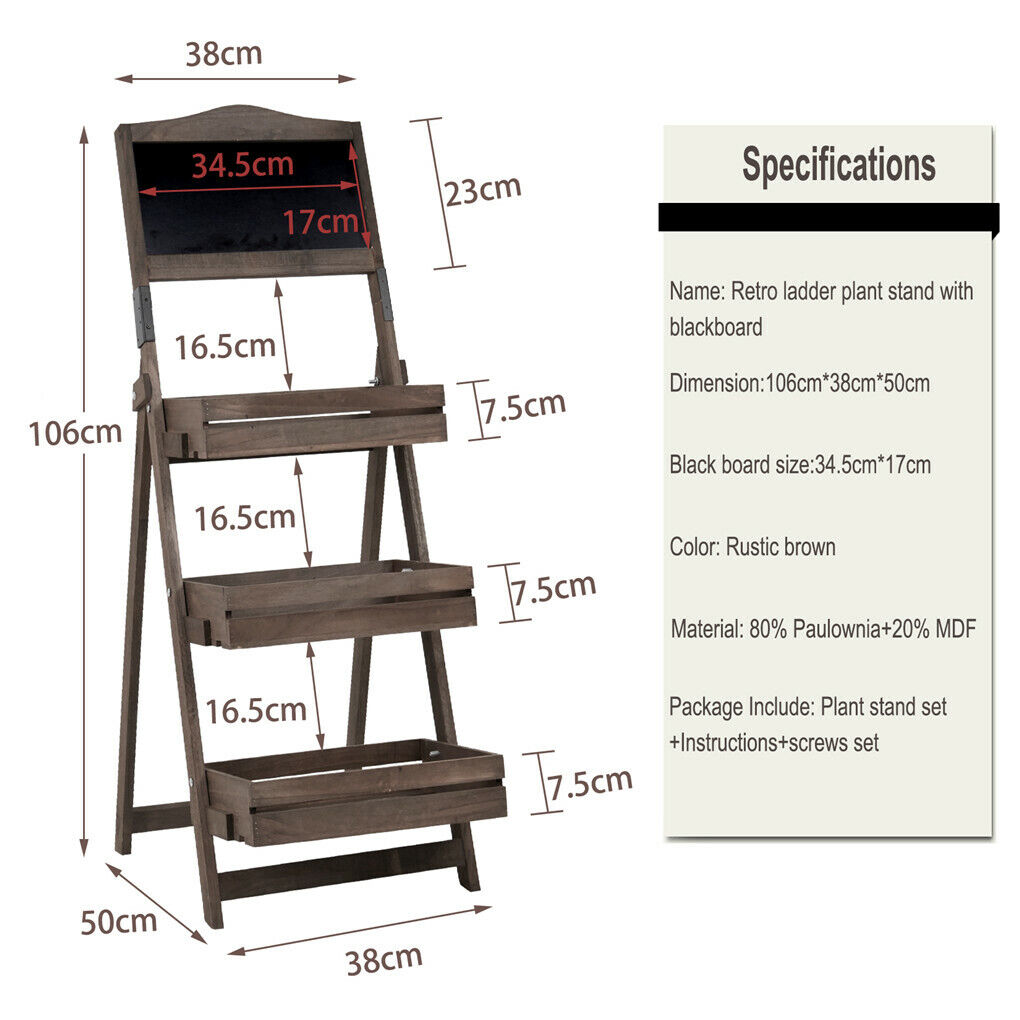 Vintage Wooden Chalkboard Easel with 3 Shelves - 38x50CM - SuperSaverAU - view 6